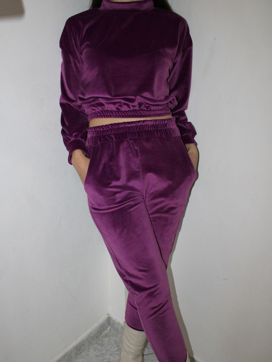 Reline Damen-Sweatpants-Set Μωβ Samt