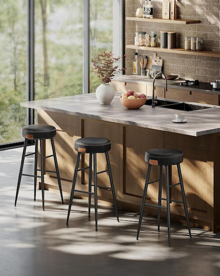 Scaune Bar Tapițat cu Piele Ecologică Simply Black 2buc 51.6x51.6x76.2buc