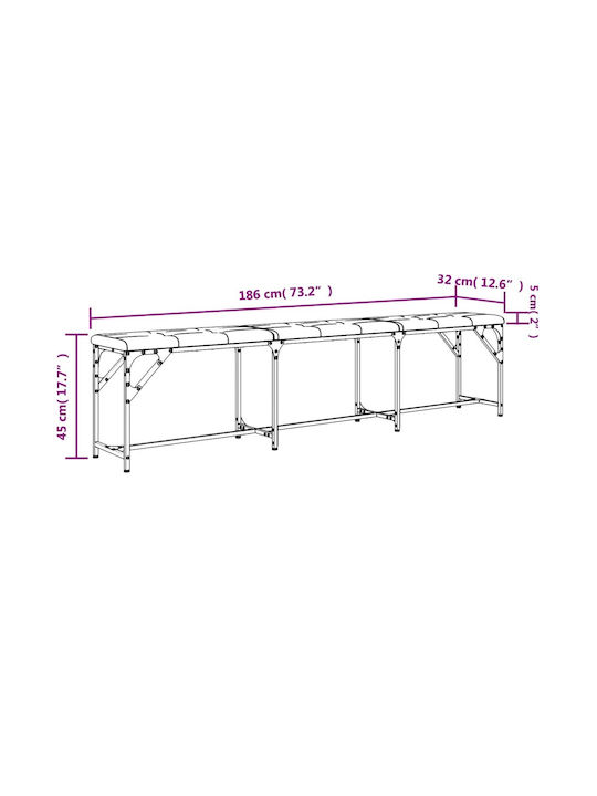 Dining Room Metallic Bench Gray 186x32x45cm