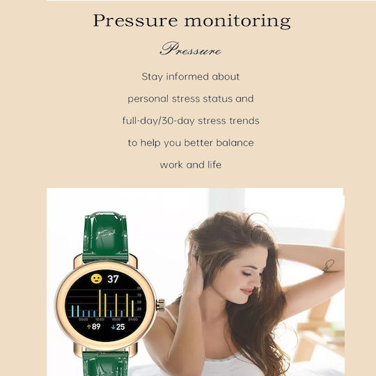 Aoke QW23 Smartwatch (Gold case / red leather strap)