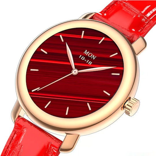 Aoke QW23 Smartwatch (Gold case / red leather strap)