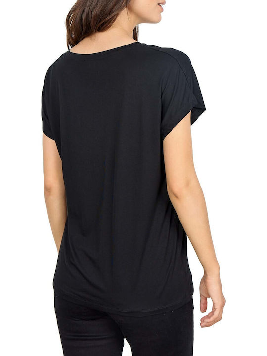 Soya Concept Damen Bluse Kurzärmelig mit V-Ausschnitt Black (Black)