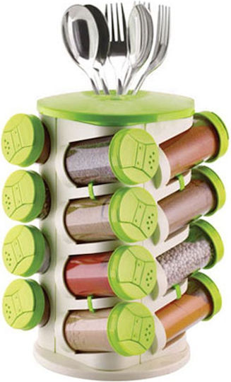 Trueware Suporturi de Condimente Plastice pe Suport Rotativ Verde 16buc