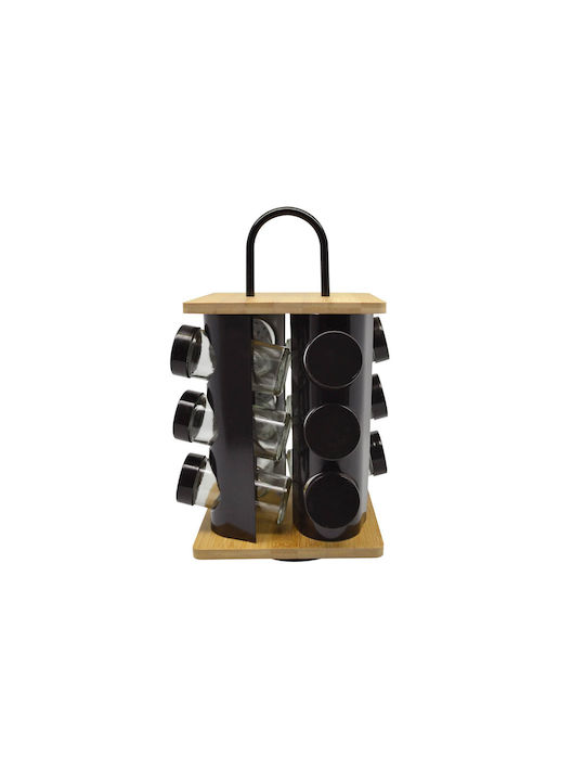 Ankor Bamboo Tabletop Rotating Spice Rack Black 12pcs