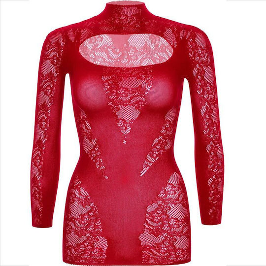 Leg Avenue Mini Dress Lace Long Sleeve Rochie Sexy Roșu