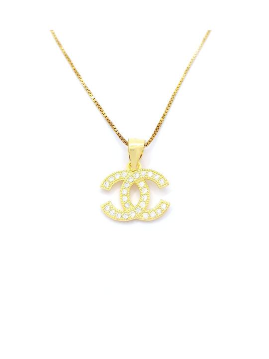 PS Silver Necklace from Gold Plated Silver with Zircon