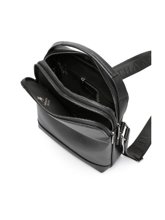 Northampton Polo Club Leather Handbag with Zipper & Adjustable Strap Black 21x8cm