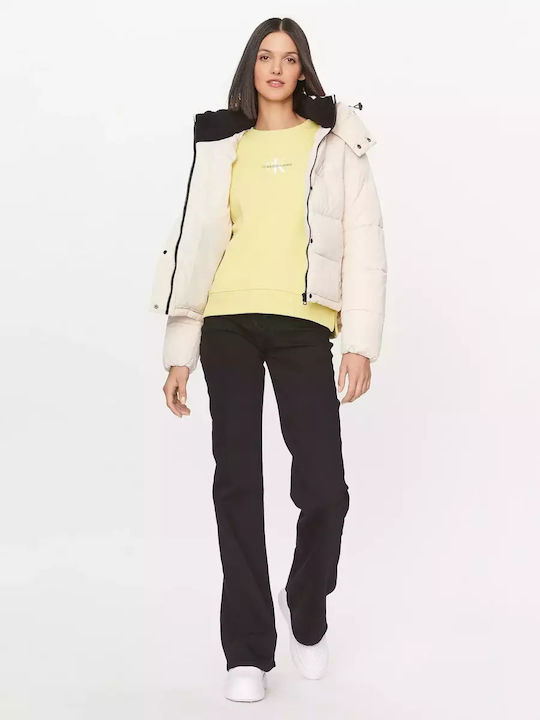 Calvin Klein Κοντό Γυναικείο Puffer Μπουφάν για Χειμώνα Εκρού