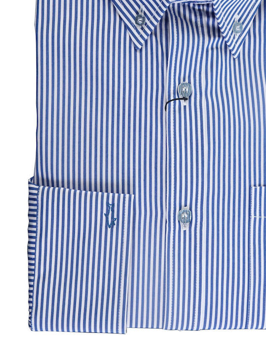 Paul & Shark Men's Shirt Long Sleeve Striped white-blue