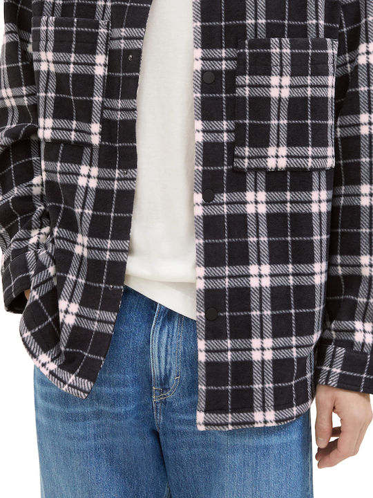 Overshirt Flanelă Cu Mânecă Lungă Carou Negru Și Alb