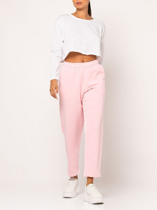 Pantaloni evazați din tricou cu talie elastică Pink soft