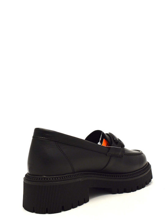 Leather Women's Loafers in Black Color