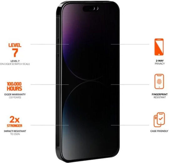 Eiger 2.5D Поверителност Закалено стъкло за цялото лице Черен (iPhone 15)