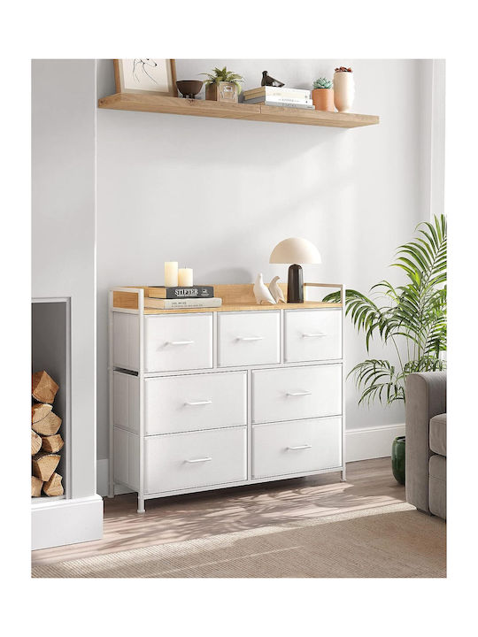 Storage Drawers Made of Wood & Fabric with 7 Drawers L98xW28.5xH85cm