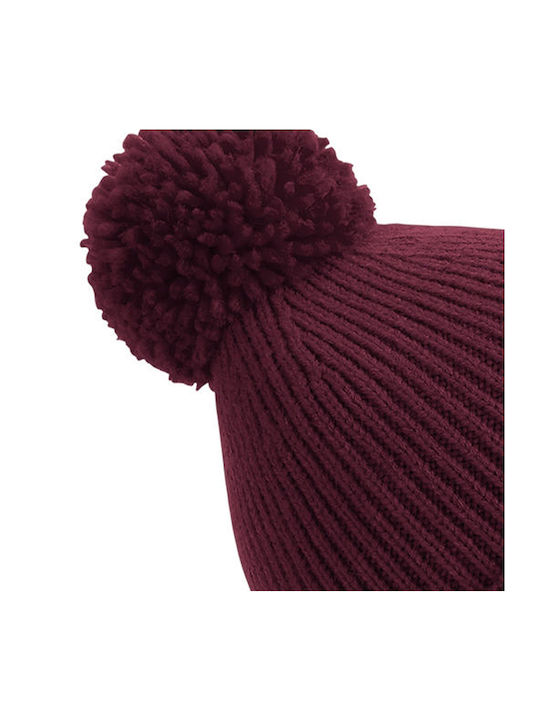 Beechfield B382 Pom Pom Beanie Männer Beanie mit Rippstrick in Burgundisch Farbe