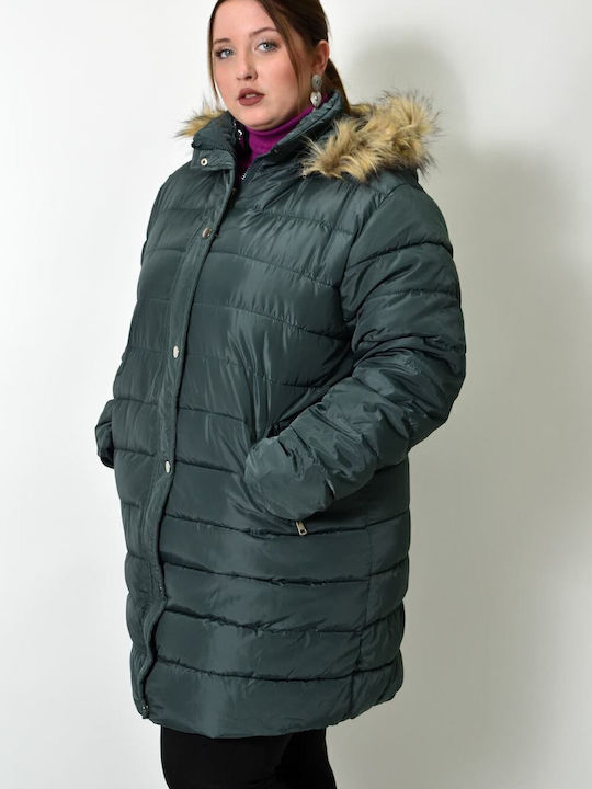 Women's Short Puffer Jacket for Winter with Hood Petrol Blue