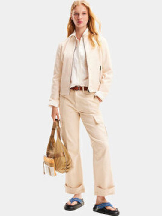 Toronto Women's Short Biker Leather Jacket for Winter Beige
