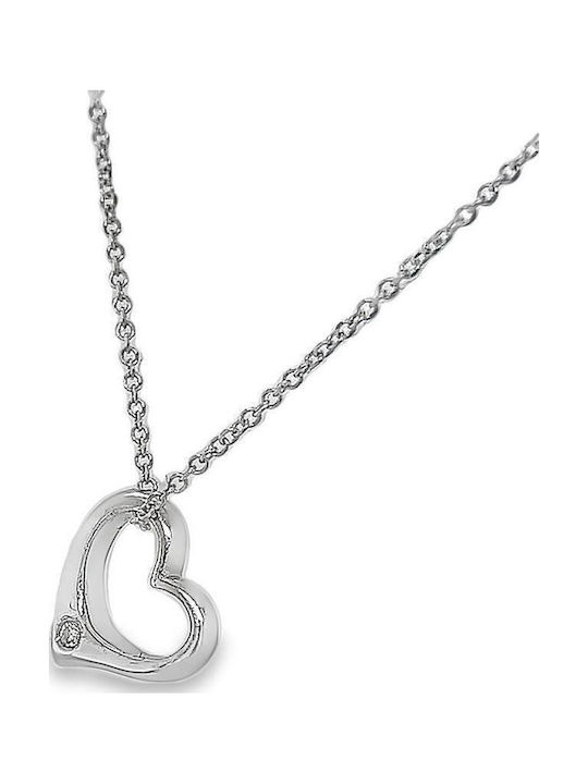 Xryseio Charm Καρδιά από Λευκόχρυσο 18Κ με Διαμάντι