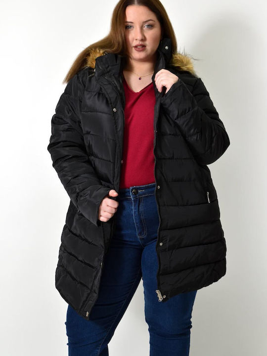 Potre Women's Short Puffer Jacket for Winter with Hood BLACK