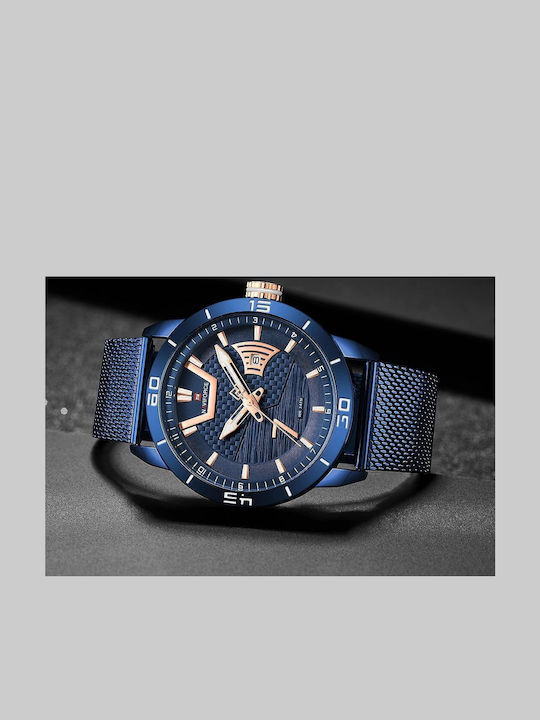 Naviforce Мъжки часовник 46мм на батерия с син метален гривен 9155А