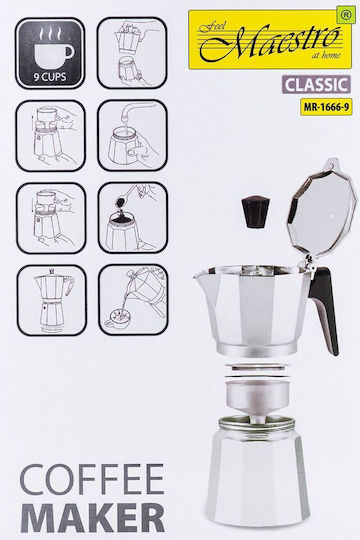 Maestro 9 Espresso Stovetop Pot 9 Cups Silver