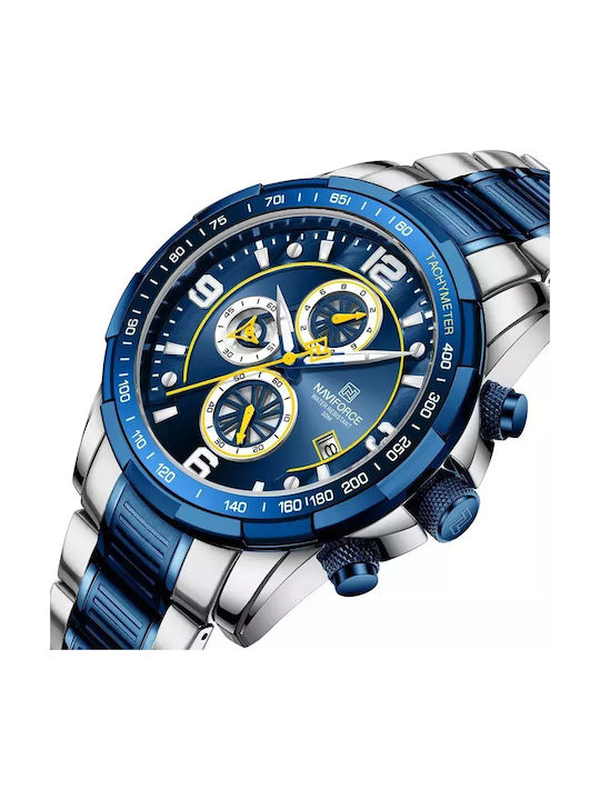 Naviforce Herrenuhr 46mm Chronograph Batterie mit Blau Metallarmband