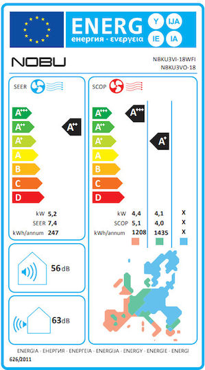 Nobu NBKU3V Κλιματιστικό Inverter 18000 BTU A++/A+ με WiFi