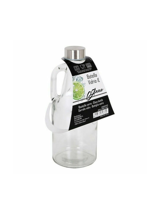 Glass Water Bottle with Screw Cap Transparent 1000ml