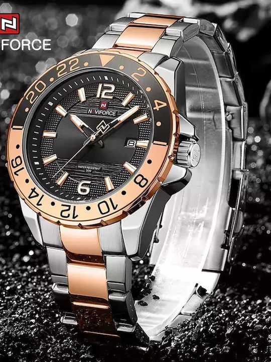 Naviforce Ceas Barbati 44mm Baterie cu Brățară din Metal Roz Gold