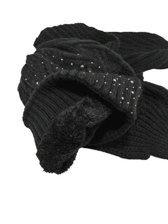 Romvous Set with Beanie Knitted in Black color