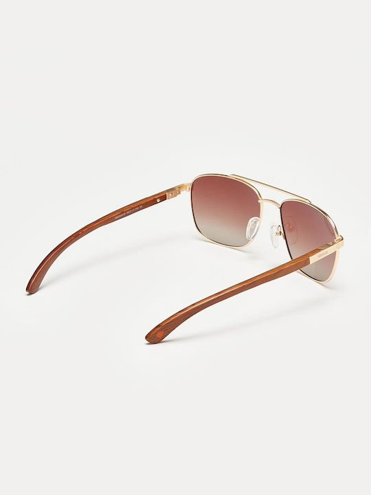 Cosselie Prato Unisex Sunglasses with Gold Metallic Frame and Brown Gradient Lenses