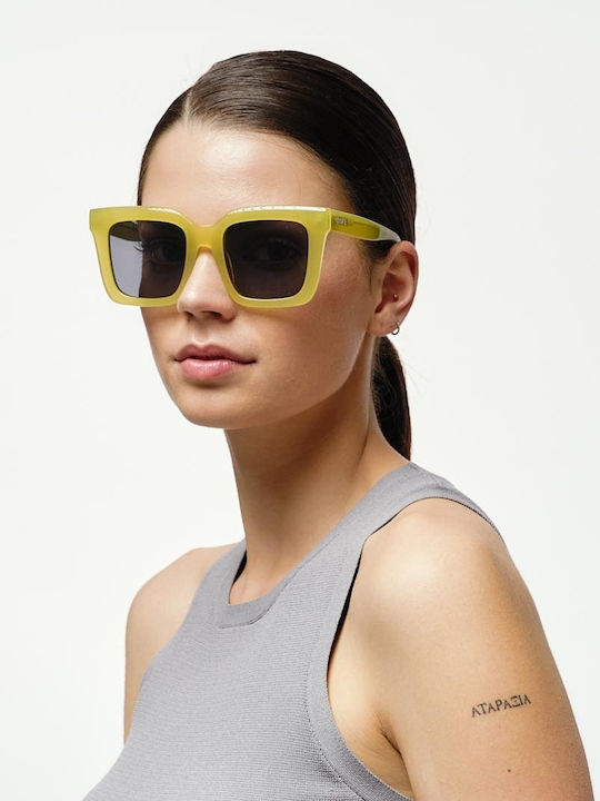 Cosselie Joliet Women's Sunglasses with Yellow Horn-Rimmed Frame and Gray Lenses