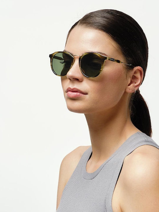 Cosselie Lindau Unisex Sunglasses with Brown Tartaruga Frame and Green Lens