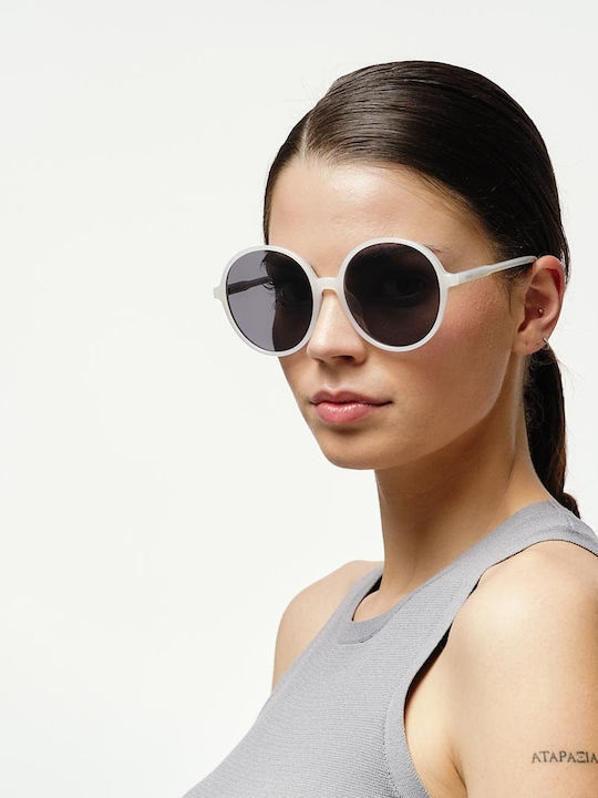 Cosselie Bessie Women's Sunglasses with White Horn-Rimmed Frame and Gray Lenses