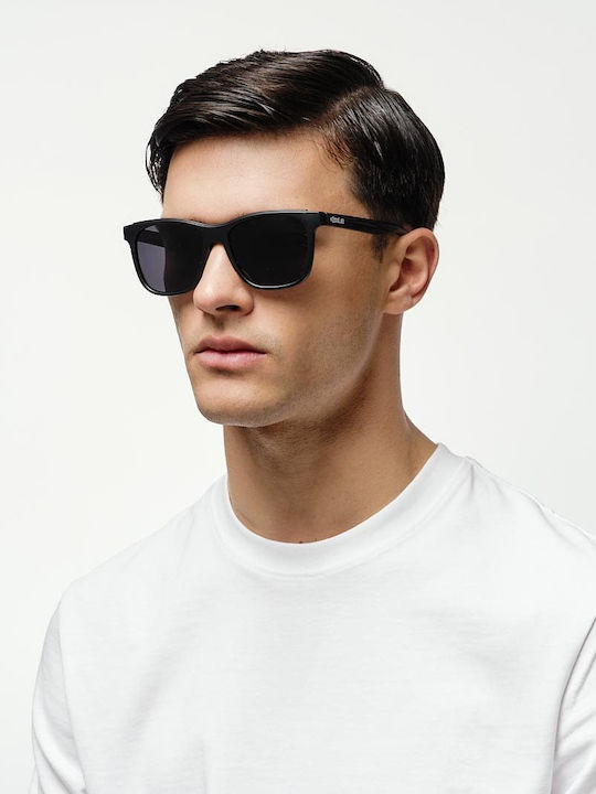 Cosselie Bondi Unisex Sunglasses with Black Horn-Rimmed Frame and Black Lenses