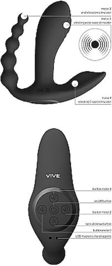 Vive Kata Puplse Wave & Vibrating Double Penetration Stimulator Διπλός Δονητής με Απομακρυσμένο Έλεγχο Black