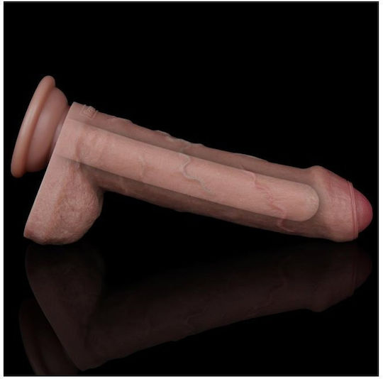 Lovetoy Dual Layered Dildo Dildo με Όρχεις και Βεντούζα Flesh 20.5cm