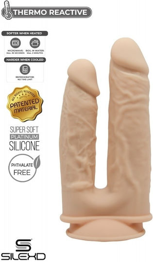SilexD Memory Silicone Double Penetration Model 1 19.5cm & 17.5cm Glass Dildo With Suction Cup Flesh 19.5cm