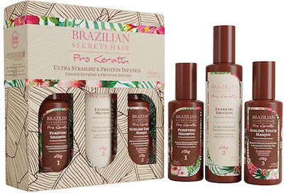 Brazilian Secrets Hair Pro Keratin Σετ Θεραπείας Μαλλιών με Κερατίνη για Ισιωτική, με Σαμπουάν 3τμχ