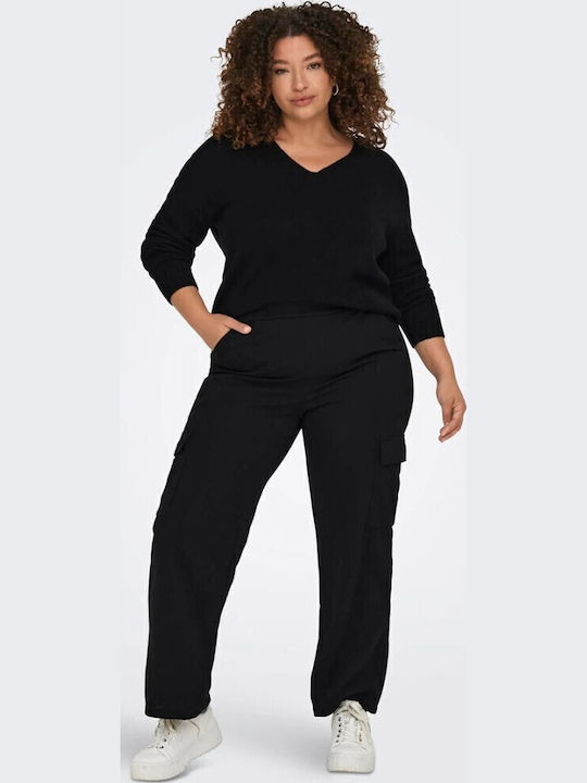 Women's Long Sleeve Sweater Cotton with V Neckline Polka Dot Black