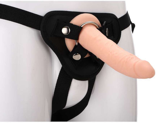 Dream Toys Real Stuff Strap On Slim Realistic Silicone Dildo with Harness Harness με Dildo 20cm σε Μαύρο Χρώμα