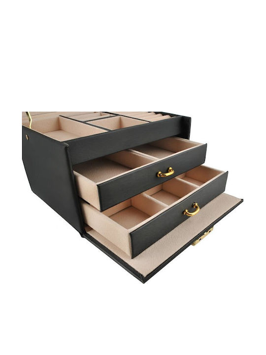 Go Clever Fabric Jewellery Box with Drawer & Black Mirror 17.5x13.8x13.5cm