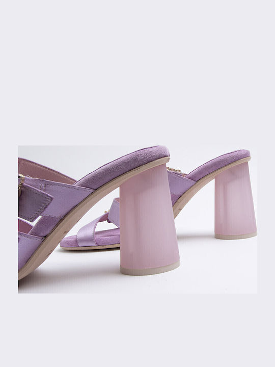 Stoff Damen Sandalen mit hohem Absatz in Lila Farbe