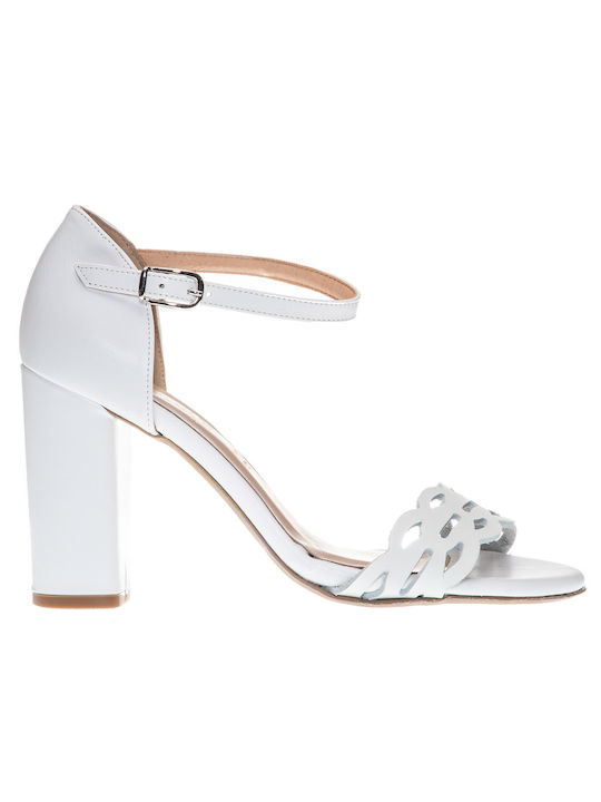 Smart Cronos Leather Women's Sandals White with Thin High Heel