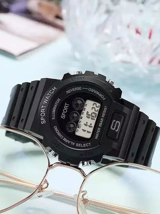 Skmei Digital Kinderuhr Schwarz mit Gummi-Armband