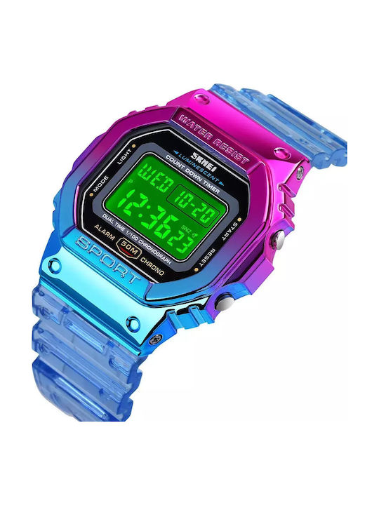 Skmei Vortex Ψηφιακό Γυναικείο Ρολόι 44mm Χρονογράφος Μπαταρίας με Μπλε Καουτσούκ Λουράκι