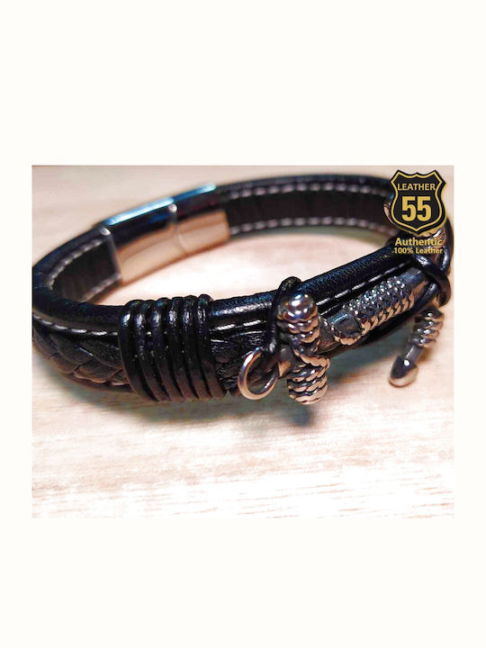 Leather 55 Ανδρικό Βραχιόλι από Δέρμα