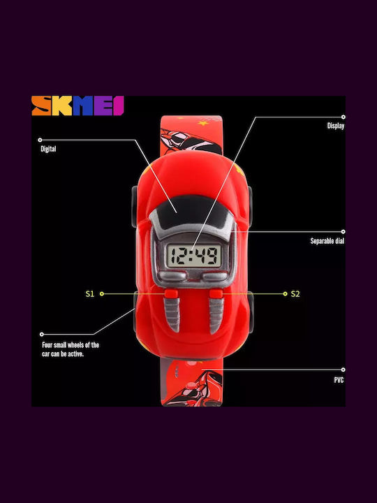 Skmei Παιδικό Ψηφιακό Ρολόι Racing Cars Κόκκινο