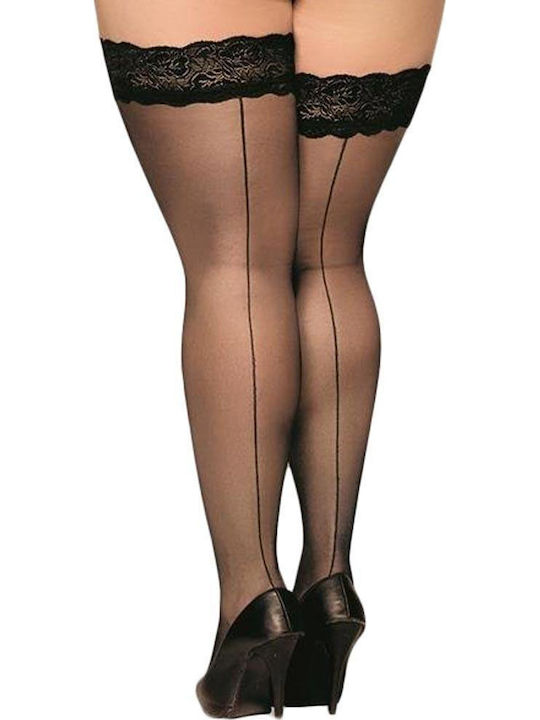 Softline 5530 Lace Top Thigh High Stockings Line Sexy Κάλτσες Black