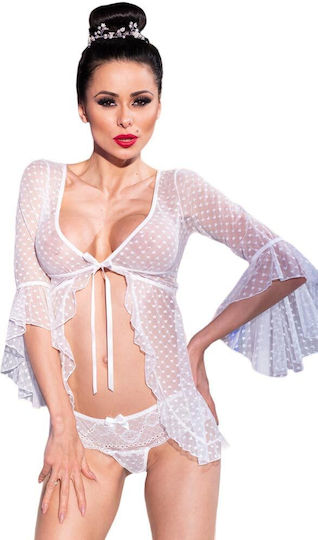 Chilirose Sexy Σετ με Ρόμπα με Διαφάνεια Babydoll & Panties White